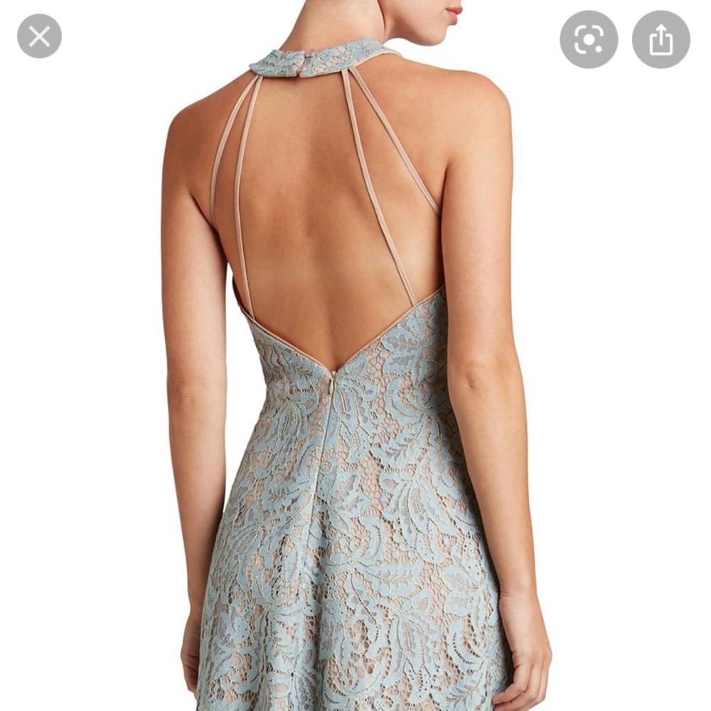 Dress the population angie halter blue lace dress